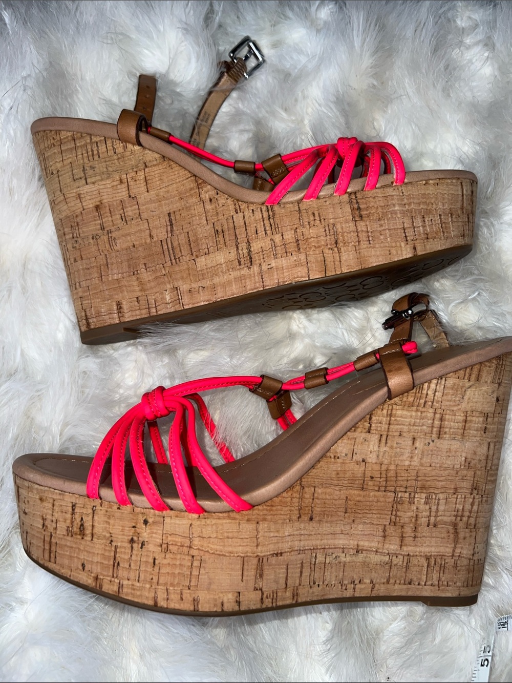 COACH Georgia Pink Cork Wedge Sandals Bungie T Strappy Slingback Platforms 9 - Picture 5 of 7
